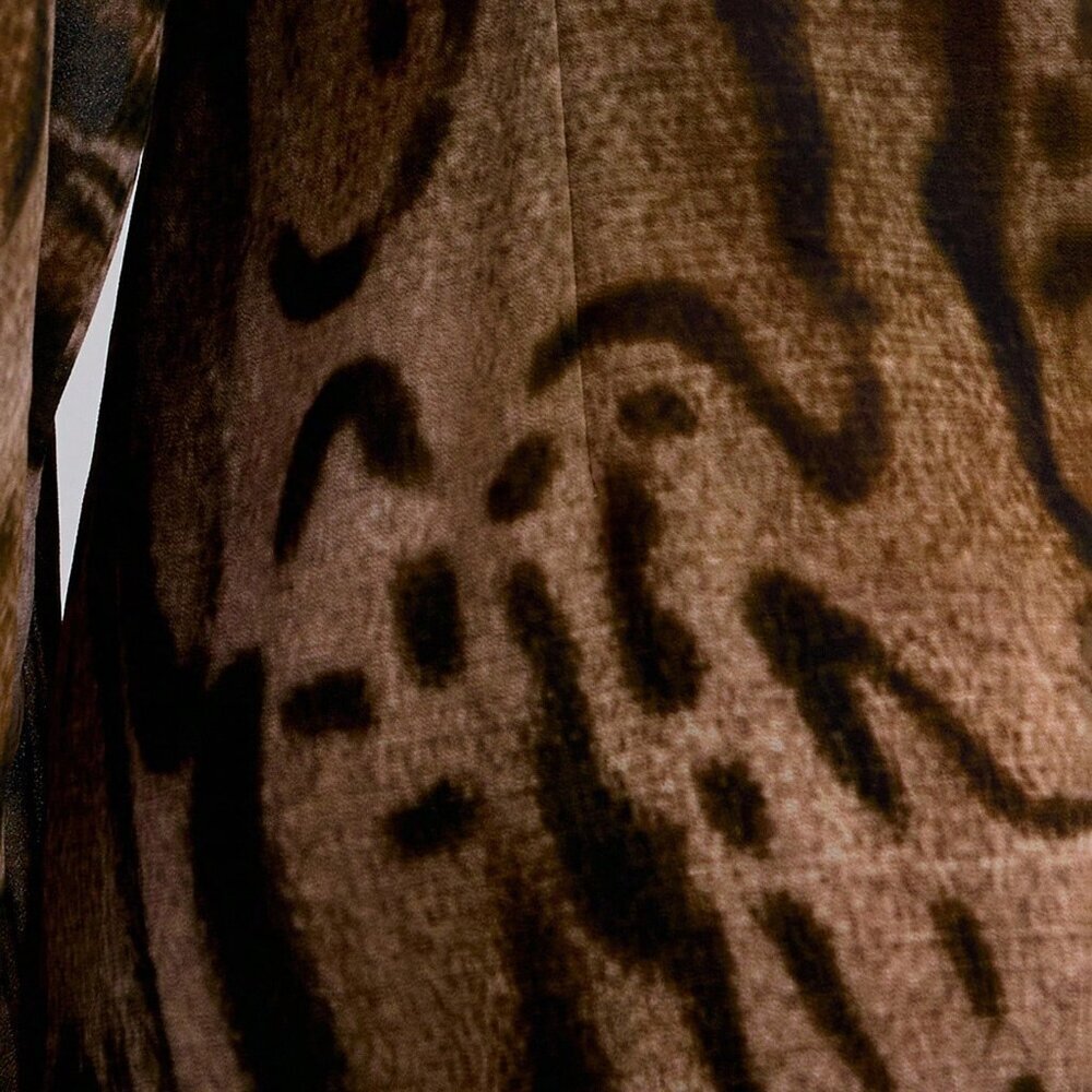 Brown Elegant Women's Zebra Print Deep V Neck Maxi Dress with Tassel Detail - Picture 6 of 6